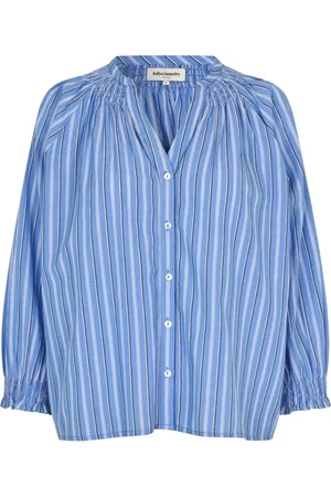 Lollys Laundry Bluzki, Kobieta, Niebieski, L, Feminine Shirt z Paskami i Dekoltem w Szpic