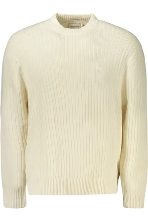 Calvin Klein Swetry, Mężczyzna, Biały, S, Bawełna, Dzianina z okrągłym dekoltem