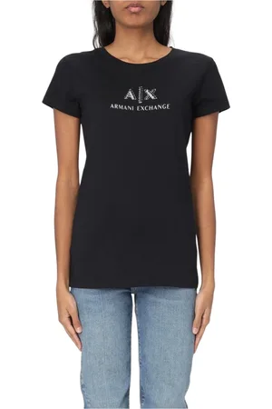 Armani Exchange Koszulki, Kobieta, Czarny, XS, Czarna Koszulka z Logo, Stylowa i wszechstronna