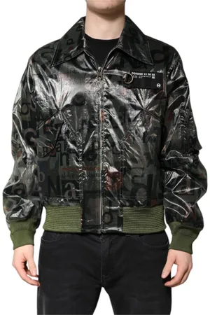 Dolce & Gabbana Kurtki, Mężczyzna, Zielony, L, Nylon, Zielona Kurtka Bomber z Logo DG