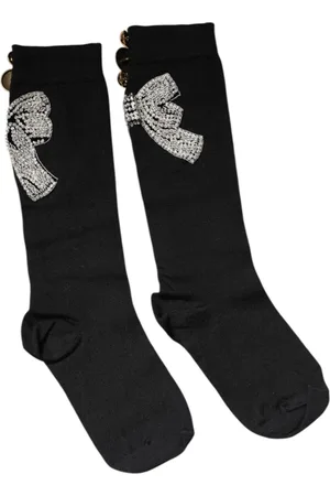 Dolce & Gabbana Bielizna, Kobieta, Czarny, ONE SIZE, Nylon, Czarne Włóczka Kwiatowa Ozdoba Szkocki