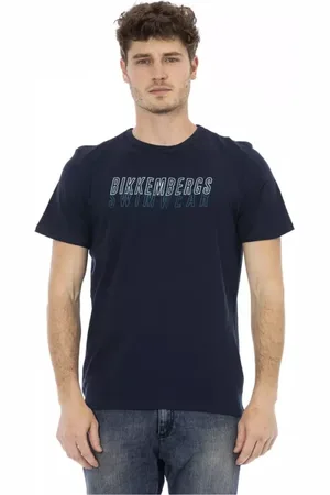 Bikkembergs Koszulki, Mężczyzna, Niebieski, XL, Bawełna, Wojskowy Bawełniany T-shirt męski z nadrukiem na przodzie