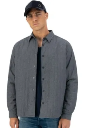 Dstrezzed Kurtki, Mężczyzna, Niebieski, M, Pikowany Overshirt Chambray w Granatowym
