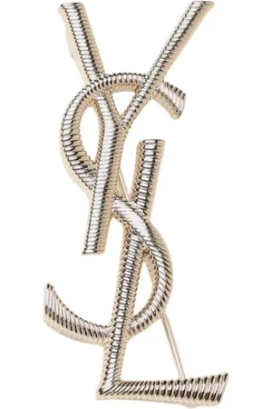 Saint Laurent Akcesoria, Kobieta, Żółty, ONE SIZE, Złota Broszka z Logo