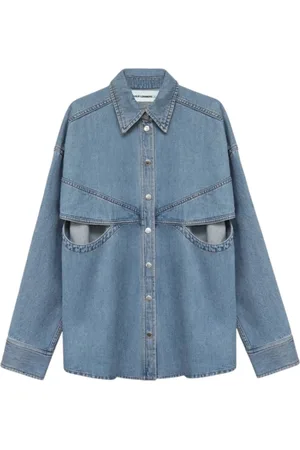 MARGAUX LONNBERG Bluzki, Kobieta, Niebieski, 2XS, Denim, Oversized jeansowa koszula z nowoczesnymi cięciami