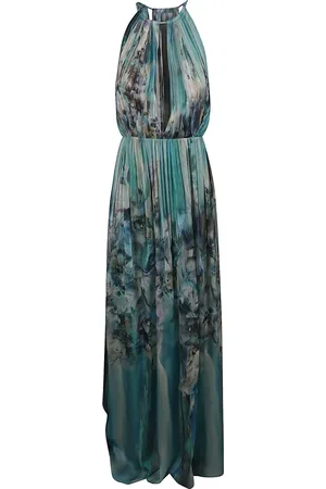 Alberta Ferretti Sukienki, Kobieta, Niebieski, S, Turkusowa Sukienka Maxi z Liliami Wodnymi