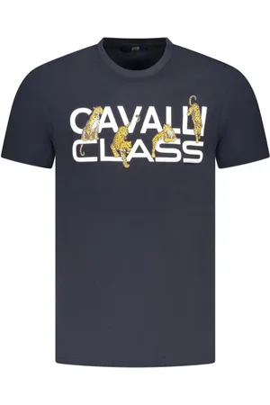 Roberto Cavalli Koszulki, Mężczyzna, Niebieski, L, Niebieski Bawełniany Męski T-shirt