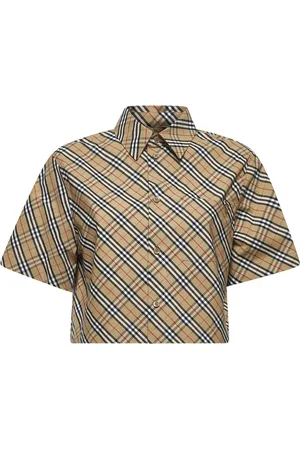 Burberry Bluzki, Kobieta, Beżowy, XS, Bawełna, Beżowa Koszula w Kratę