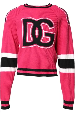 Dolce & Gabbana Swetry, Mężczyzna, Różowy, M, Różowy Sweter z Nadrukiem Logo