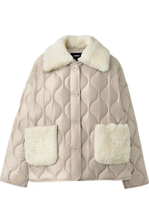 Mackage Kurtki, Kobieta, Beżowy, M, Poliester, Kurtka z Kołnierzem ze Sztucznego Kożuszka