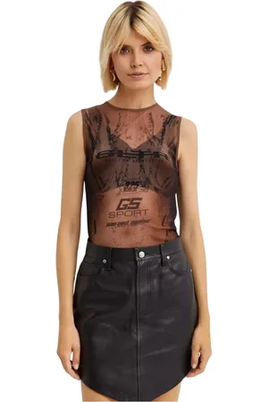 Jean Paul Gaultier Koszulki, Kobieta, brązowy, S, Brązowy Transparentny Top z Nadrukiem