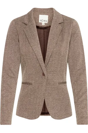 Ichi Kurtki, Kobieta, Beżowy, M, Elegancki Żakiet Herringbone