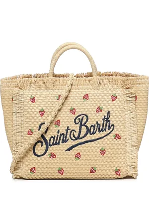 MC2 SAINT BARTH Torebki, Kobieta, Beżowy, ONE SIZE, Torba Beżowa z Detalem Truskawkowym i Frędzlami