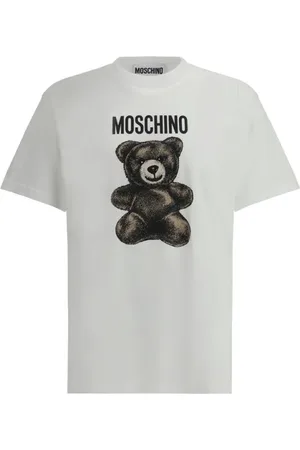 Moschino Koszulki, Mężczyzna, Biały, L, Zabawny nadruk misia na bawełnianej koszulce