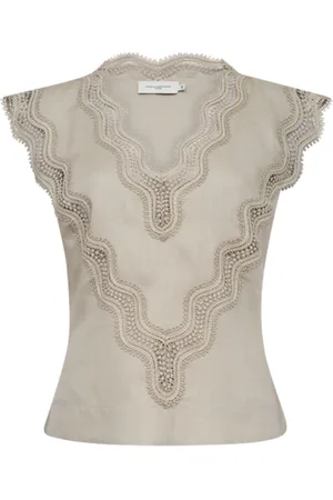 Copenhagen Muse Bluzki, Kobieta, Szary, S, Len, Bluzka Short Sleeve Muse Top