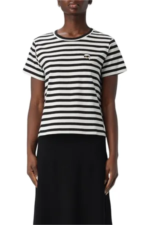 Karl Lagerfeld Koszulki, Kobieta, Czarny, XL, Paski T-shirt Logo