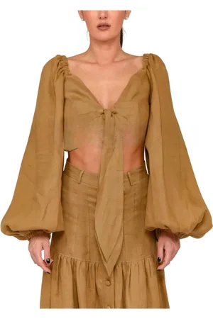 ACTUALEE Bluzki, Kobieta, brązowy, XS, Boho Crop Top w ziemiach