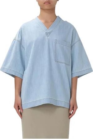 Bottega Veneta Bluzki, Kobieta, Niebieski, M, Denim, Denim VNeck Top