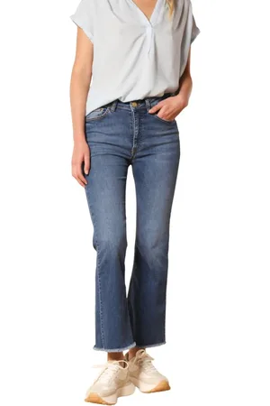 Masons Jeansy, Kobieta, Niebieski, W31, Bawełna, Dżinsy z podartym rozszerzanym dołem w slim fit