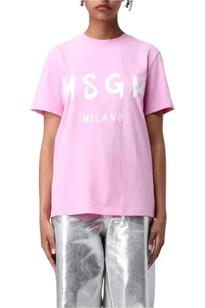 Msgm Koszulki, Kobieta, Różowy, XS, Różowa Milano Logo Koszulka