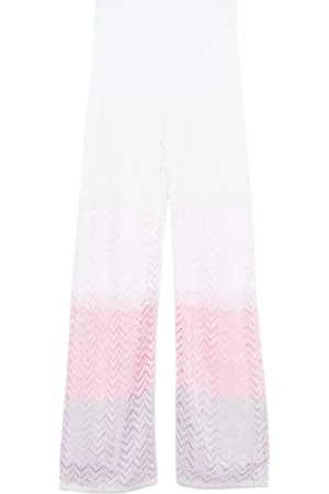 Missoni Spodnie, Kobieta, Różowy, M, Białe Spodnie z Elastycznym Pasem Ombré
