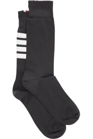 Thom Browne Bielizna, Kobieta, Szary, ONE SIZE, Ciemne Bawełniane Skarpety z Białymi Paskami