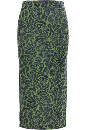 Essentiel Antwerp Spódnice, Kobieta, Zielony, M, Spódnica Alpaka Jacquard Zielono-Niebieska