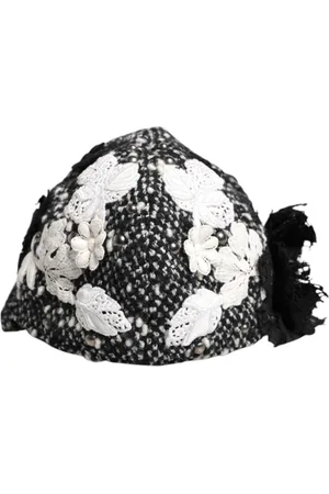 Dolce & Gabbana Akcesoria, Kobieta, Czarny, ONE SIZE, Nylon, Czarno-Biały Kapelusz Cloche z Kwiatowym wzorem