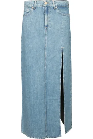 7 for all Mankind Spódnice, Kobieta, Niebieski, W27, Denim, Dżinsowa długa spódnica z rozporkiem