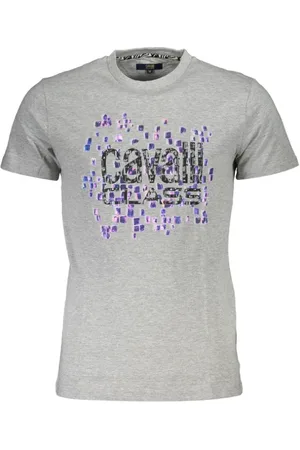 Roberto Cavalli Koszulki, Mężczyzna, Szary, XL, T-shirt z nadrukiem i logo