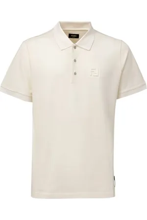 Fendi Koszulki, Mężczyzna, Biały, L, Skóra, Biała Koszulka Polo z Wytłoczonym Logo
