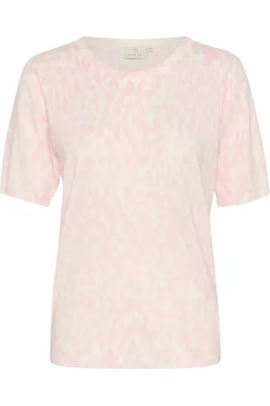 Kaffe Swetry, Kobieta, Wielobarwność, 2XL, Nylon, Sweter z Graficznym Nadrukiem Różowy/Kreda