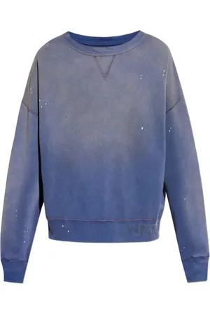 Maison Margiela Bluzy, Mężczyzna, Niebieski, S, Navy Logo Print Sweatshirt