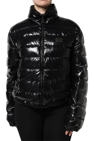 Dolce & Gabbana Kurtki, Kobieta, Czarny, L, Czarna Kurtka Puchowa z Logo