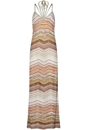 Missoni Sukienki, Kobieta, Wielobarwność, S, Poliester, Wielokolorowa Sukienka w Wzór Chevron z Cekinami