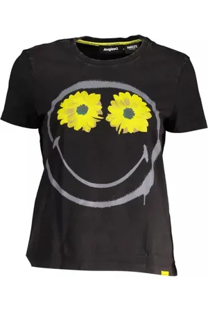 Desigual Koszulki, Kobieta, Czarny, S, Czarne Bawełniane Topy i T-Shirt, Krótkie Rękawy, Okrągły Dekolt