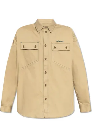 OFF-WHITE Koszule, Mężczyzna, Beżowy, M, Bawełna, Koszula z haftowanym logo