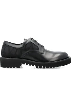 VALENTINO GARAVANI Buty, Mężczyzna, Czarny, 40 EU, Len, Czarne Zamknięte Derby Toile Mokasyny