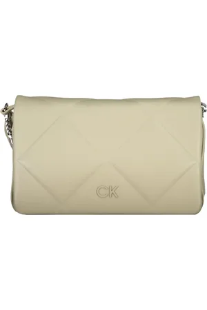 Calvin Klein Torebki, Kobieta, Beżowy, ONE SIZE, Beżowa Torba na Ramię z Kontrastowymi Szczegółami