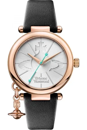 Vivienne Westwood Akcesoria, Kobieta, Czarny, ONE SIZE, Zegarek Orb Logo Kwarcowy Czarny/Różowe Złoto