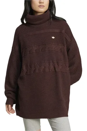 adidas Swetry, Kobieta, brązowy, L, Len, Burgundzki Sweter Turtleneck