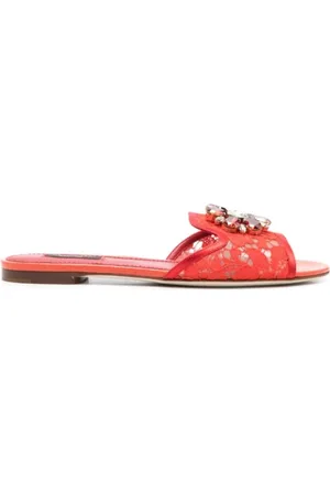Dolce & Gabbana Buty, Kobieta, Czerwony, 38 1/2 EU, Kryształowo zdobione muły koronkowe
