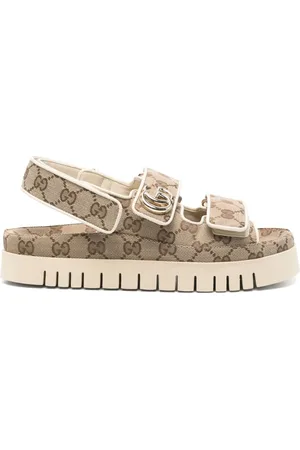 Gucci Buty, Kobieta, Beżowy, 35 EU, Sandały z podwójnym G