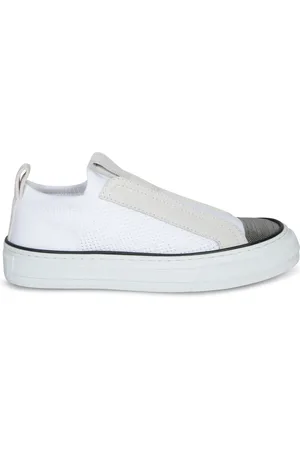 Brunello Cucinelli Buty, Kobieta, Biały, 40 EU, Nylon, Białe Slip-On Sneakers z Srebrnymi Szczegółami