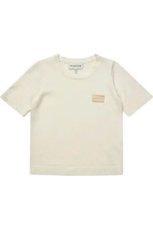Munthe Koszulki, Kobieta, Beżowy, XL, Elegancki Sweter w Kolorze Kości z Logo