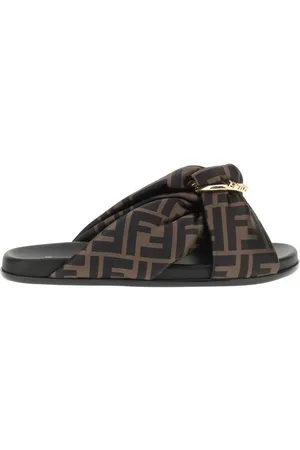 Fendi Buty, Kobieta, brązowy, 38 EU, Satinowe Sandały z Wzorem FF