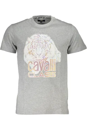 Roberto Cavalli Koszulki, Mężczyzna, Szary, 2XL, Szara Bawełniana T-shirt z nadrukiem logo