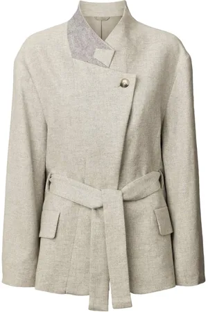 Rabens Saloner Kurtki, Kobieta, Szary, S/M, Szary Melanż Drapy Tailoring Blazer