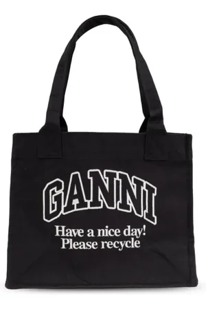 Ganni Torebki, Kobieta, Czarny, ONE SIZE, Prostokątna torba bawełniana z długimi uchwytami
