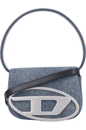Diesel Torebki, Kobieta, Niebieski, ONE SIZE, Denim, Torba na ramię z Denimu z Plakietką Oval D